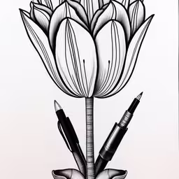 a black and white drawing of a tulip,a black and white drawing of a flower