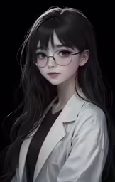 a young girl with black hair and glasses