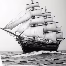 the sailing ship is sailing across the water