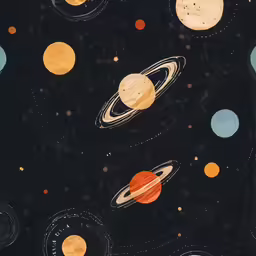 a space scene with planets and satellites in the sky
