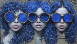 a pair of female mannequins wearing glasses with different colored frames