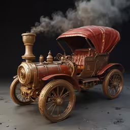 a brown and red model car on a black surface