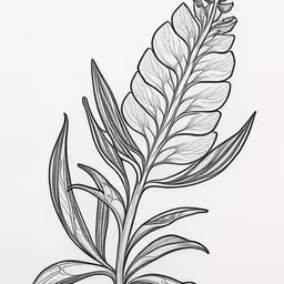 a drawing of a single leaf on paper,a drawing of a plant with leaves,a pencil drawing of a green leaf,the drawing depicts a plant with leaves,a pencil drawing of a leaf with a single flower