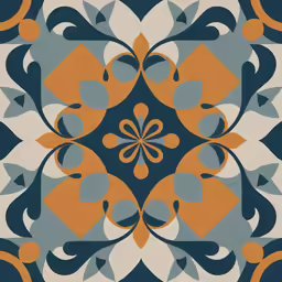 an art deco tile design with orange, gray and black shapes