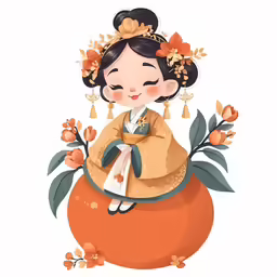 an asian girl in traditional japanese garb sitting on top of a ball