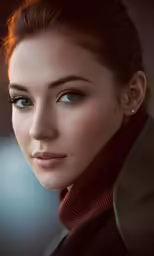 a close - up shot of a woman in an evening coat and choke necklace