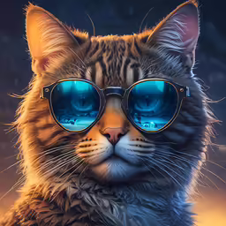 a cat with sunglasses and stars on his head