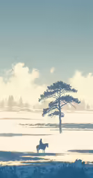 a man is riding his horse in the snow