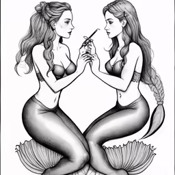 two mermaids are sitting next to each other