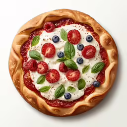 a pizza with fresh fruit in the center