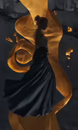 a woman walking in a flowing gown