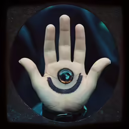 there is a hand with a ring that has a strange circle around it