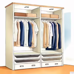 the closet in the bedroom has many shirts hanging on it