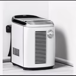 a white and black small air purigeration machine on the floor