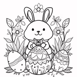 a cartoon bunny with flowers around his neck coloring pages