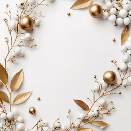 the top view of a wreath made of different ornaments and leaves