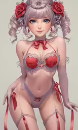 the model is wearing lingersuits and holding a flower