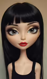 a doll with bangs and bangs on her head