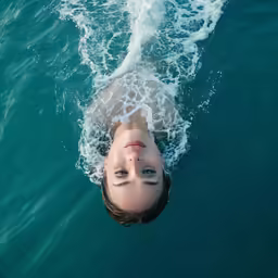 a person swimming in the ocean looking down