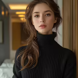 a beautiful young lady posing with her hands behind her back