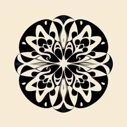 black and white abstract flower with a beige background,a drawing of a circular design in black and white