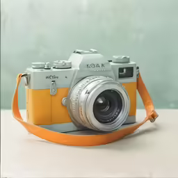 an old camera is sitting on a stand