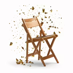 a wooden chair is shown with gold scattered paper