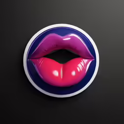 an abstract circular button with a lipstick shaped design