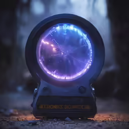 an abstract clock with the glow of lightning in the middle