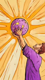 the man is holding the world on his hand