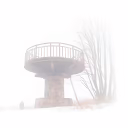 a tree - stand on top of the hill and some trees with no leaves