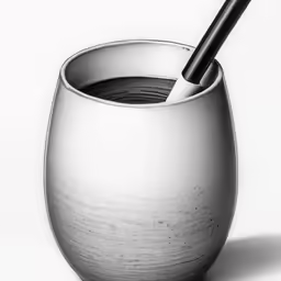 a black and white photo of an empty pot and spoon