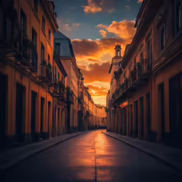 street view in urban area with yellow buildings and sky