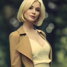 a close up of a woman with a short blonde hair