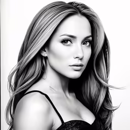 black and white photo of a woman with long hair