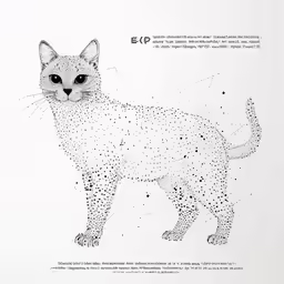 a cat on a white background with stars and space