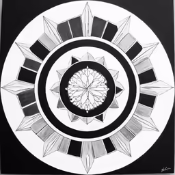 a circular picture of black and white