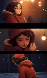 two images of a woman with an orange jacket