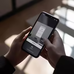 someone holding a cell phone with a photo of their app