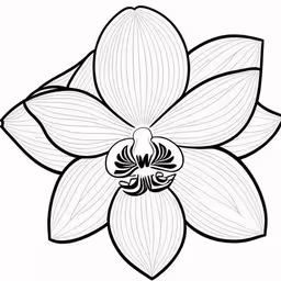 a black and white flower with leaves