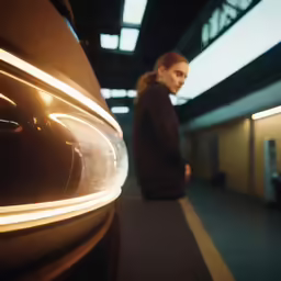 a man is standing next to an illuminated object