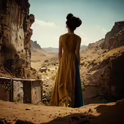 a person is standing in front of a mountain range