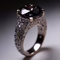 a ring with a large black diamond center in the middle