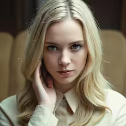 a woman is talking on the phone while wearing a suit