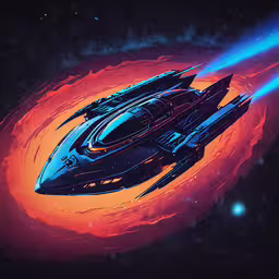 an artwork work of two spaceships in a space scene,a stylized illustration of a large star in a space