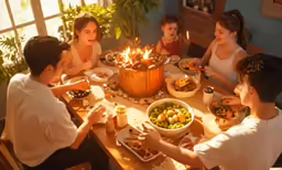 several people are gathered at the dinner table to get together