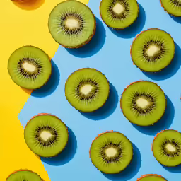 sliced kiwi in half on a brightly colored table