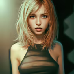 the woman is posing in front of the camera