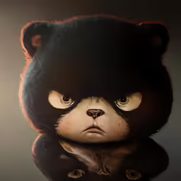 a close up of a teddy bear with big eyes