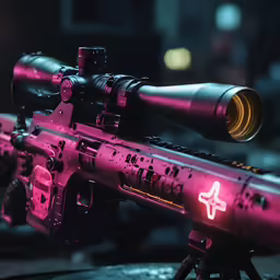 a close up of the pink weapon